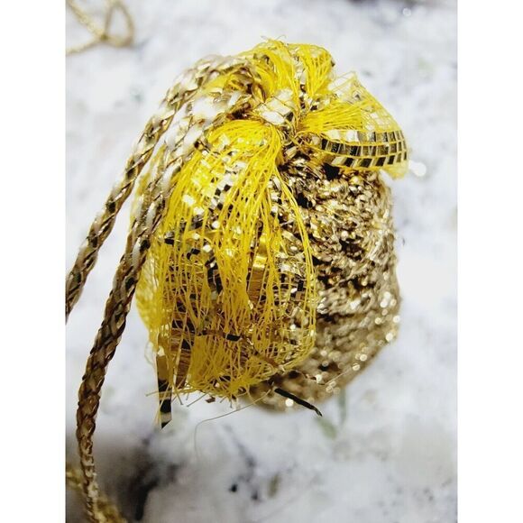 Vintage Crocheted Christmas Bell Ornaments Set‎ of 10 Gold Starched Glitter - Picture 5 of 6